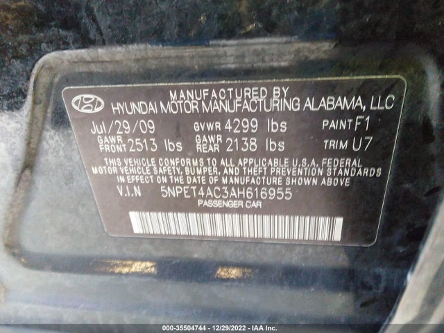 2010 HYUNDAI SONATA GLS PZEV VIN: 5NPET4AC3AH616955