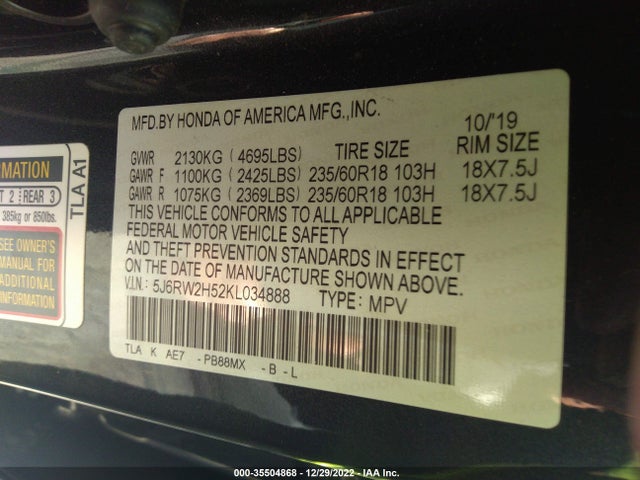 Honda CR-V EX 2019 5J6RW2H52KL034888 Image 9