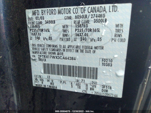 2003 FORD F-150 XL/XLT/LARIAT VIN: 2FTRX17WX3CA64384