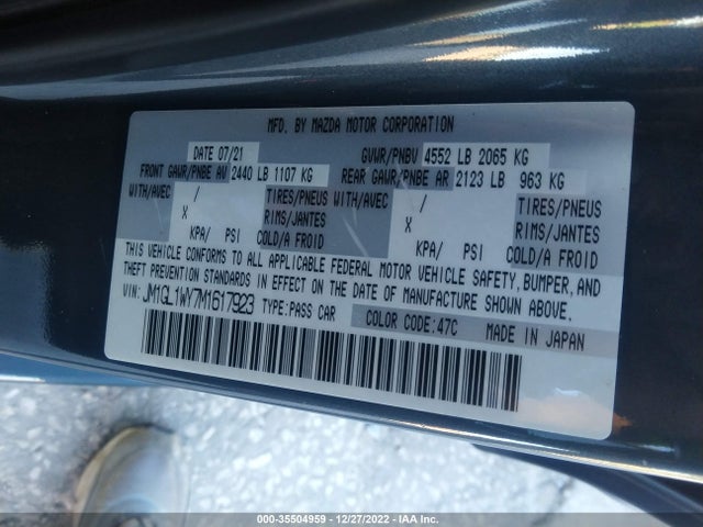 2021 Mazda 6, VIN: JM1GL1WY7M1617923