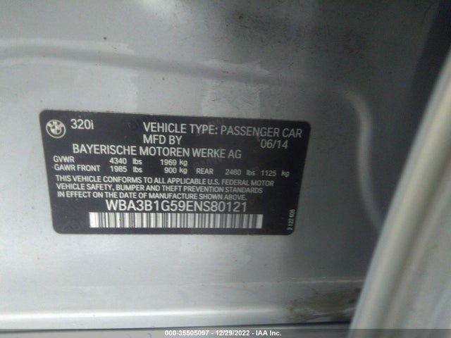 BMW 3 Series 320i 2014 WBA3B1G59ENS80121 Image 10