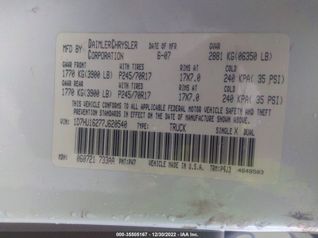 Dodge Ram 1500 St 2007 1D7HU16277J620540 Image 10