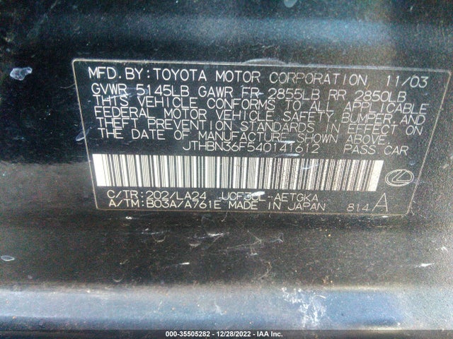 Lexus LS 430 2004 JTHBN36F540141612 Image 10