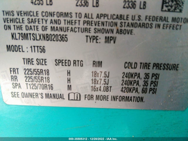 2022 Chevrolet Trailblazer, VIN: KL79MTSLXNB020365