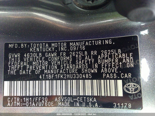 2017 Toyota Camry, VIN: 4T1BF1FK2HU330485