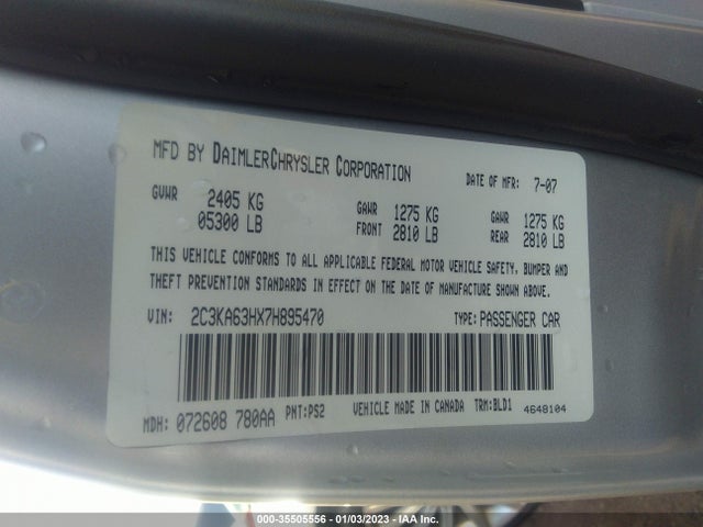 2007 CHRYSLER 300 C VIN: 2C3KA63HX7H895470