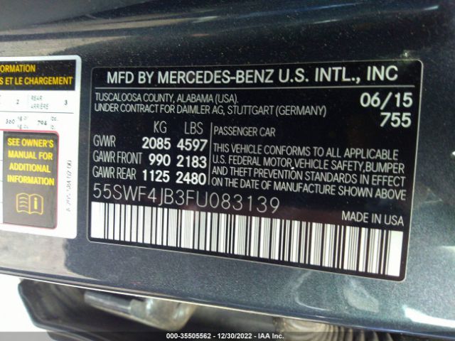 55SWF4JB3FU083139 Mercedes-Benz C-class C 300