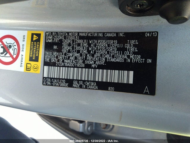 2013 LEXUS RX 350 VIN: 2T2ZK1BA0DC118506