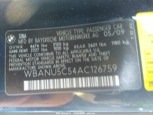 BMW 5 Series 528i 2010 WBANU5C54AC126759 Image 10