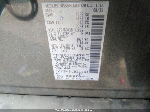 5N1AT2MT9FC921504 Nissan Rogue Sl