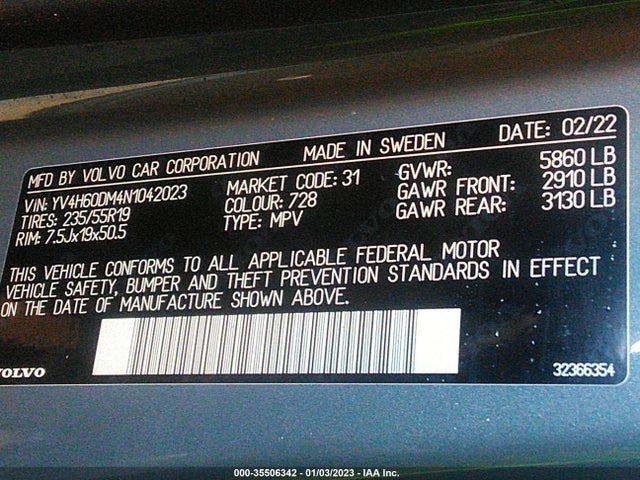 Volvo XC60 RECHARGE 2022 YV4H60DM4N1042023 Image 9