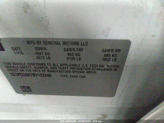 2011 CHEVROLET CRUZE LS VIN: 1G1PC5SH7B7133346