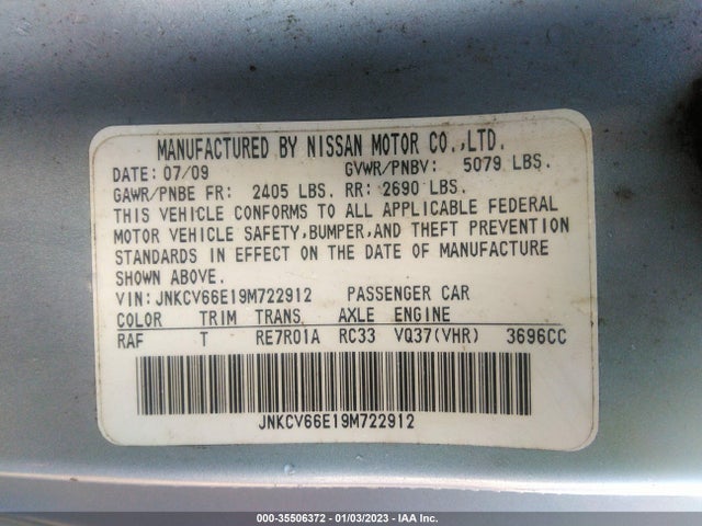 2009 INFINITI G37 CONVERTIBLE BASE VIN: JNKCV66E19M722912
