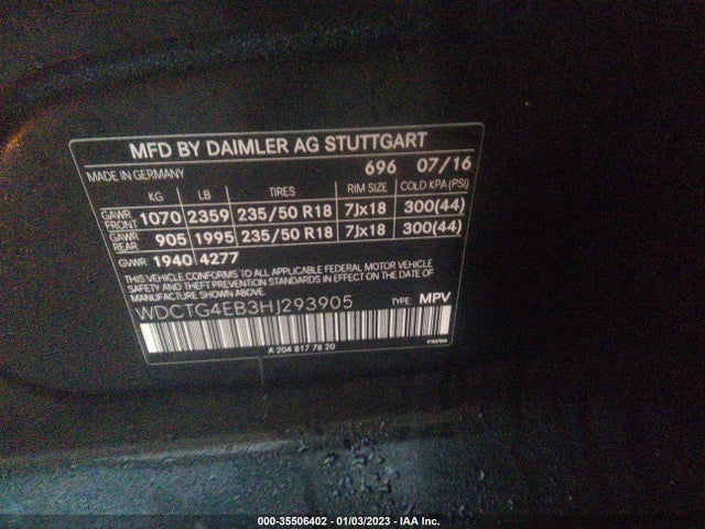 2017 Mercedes-Benz GLA-Class, VIN: WDCTG4EB3HJ293905