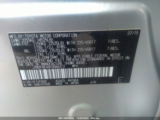 2015 Toyota RAV4, VIN: JTMZFREV6FD066312
