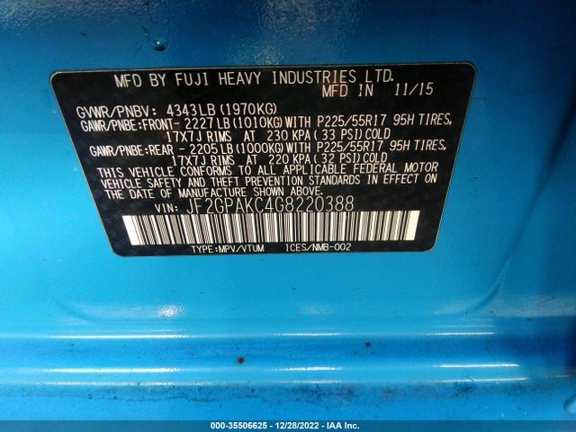 2016 Subaru Crosstrek, VIN: JF2GPAKC4G8220388