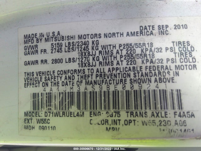 4A4JM3AS9BE009241 Mitsubishi Endeavor Se