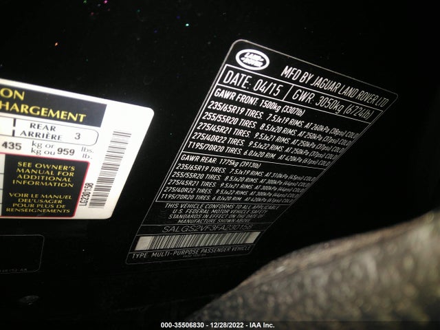 Land Rover Range Rover 2015 SALGS2VF3FA230158 Image 10