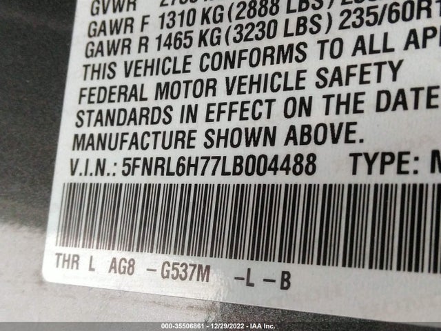 2020 Honda Odyssey, VIN: 5FNRL6H77LB004488