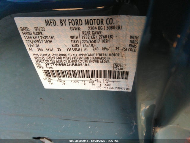 2022 Ford Maverick, VIN: 3FTTW8E92NRB05194