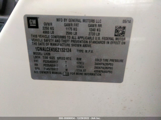 Chevrolet EQUINOX LT 2014 1GNALCEK5EZ132124 Image 10