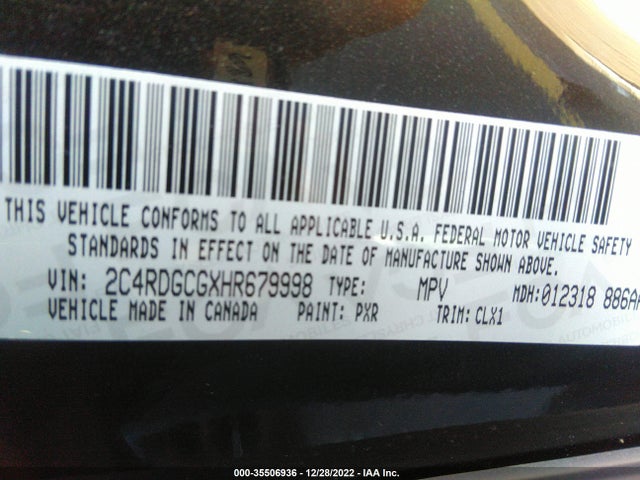 2017 Dodge Grand Caravan, VIN: 2C4RDGCGXHR679998