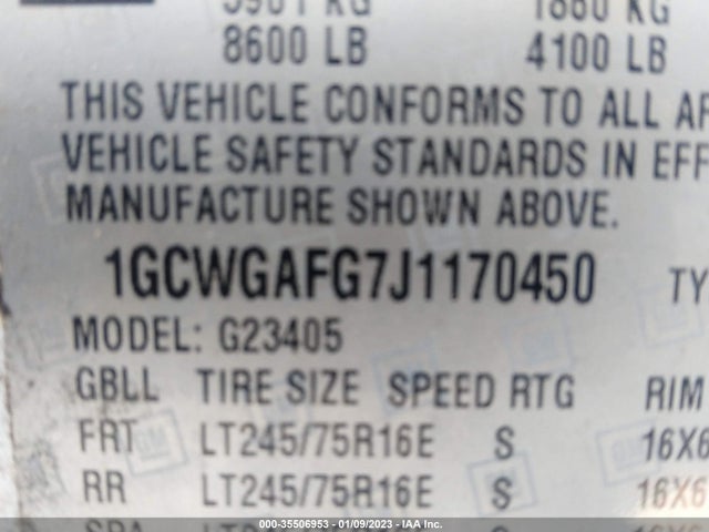 2018 Chevrolet Express, VIN: 1GCWGAFG7J1170450