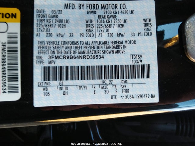 2022 Ford Bronco, VIN: 3FMCR9B64NRD39534