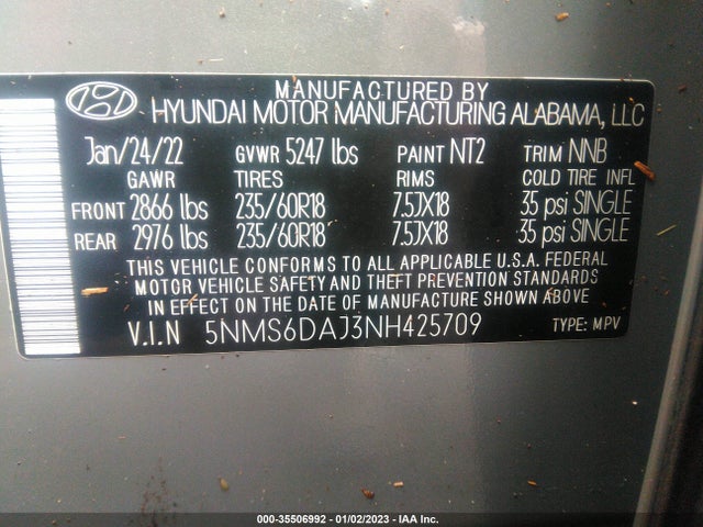 2022 Hyundai Santa Fe, VIN: 5NMS6DAJ3NH425709