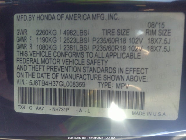 2016 Acura RDX, VIN: 5J8TB4H37GL008359