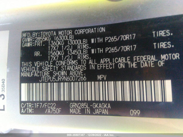 2022 Toyota 4Runner, VIN: JTEPU5JR9N6007266