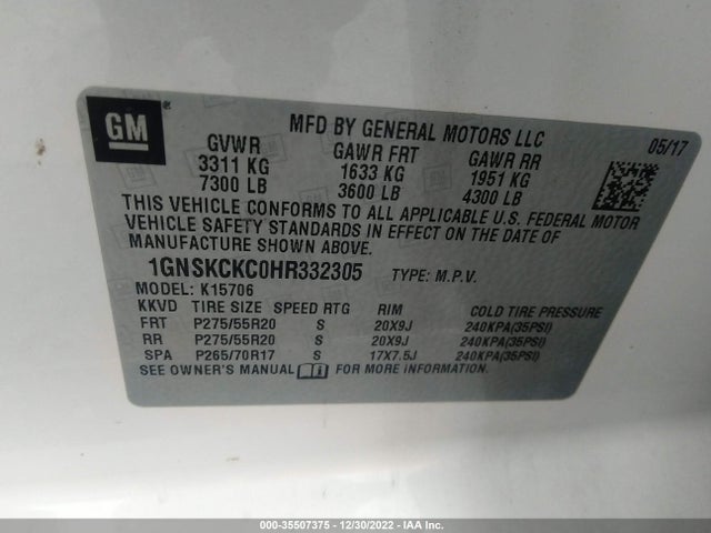2017 Chevrolet Tahoe, VIN: 1GNSKCKC0HR332305