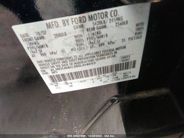 2008 LINCOLN MKX VIN: 2LMDU68C38BJ04693