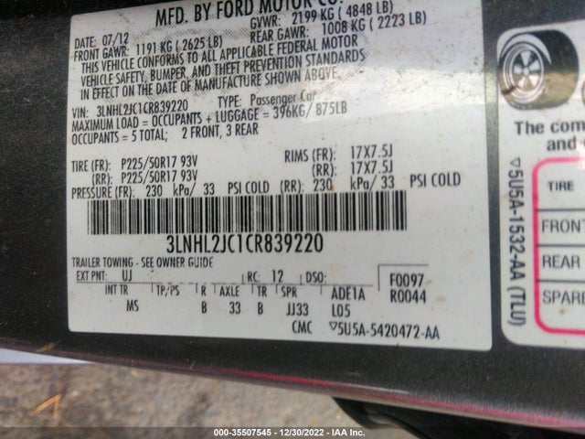 Lincoln MKZ 2012 3LNHL2JC1CR839220 Image 9
