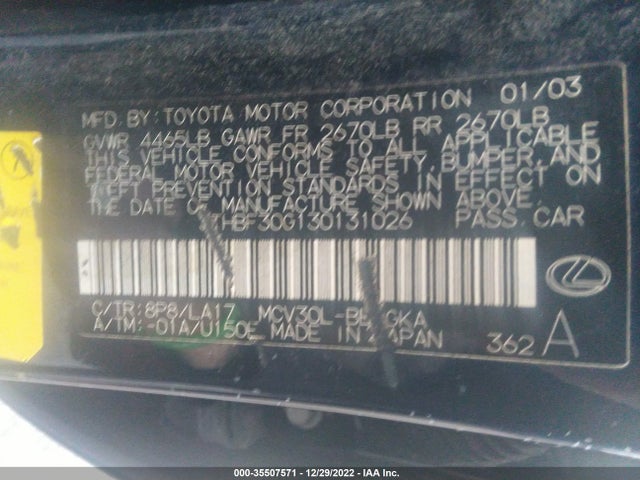 Lexus ES 300 2003 JTHBF30G130131026 Image 10