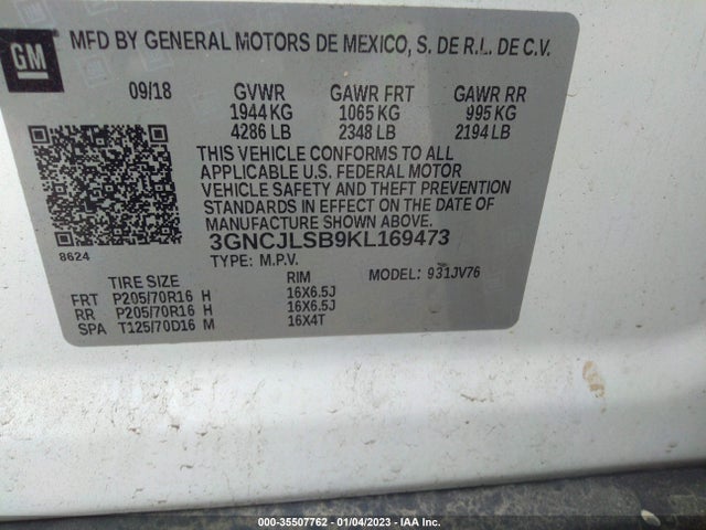 2019 Chevrolet Trax, VIN: 3GNCJLSB9KL169473