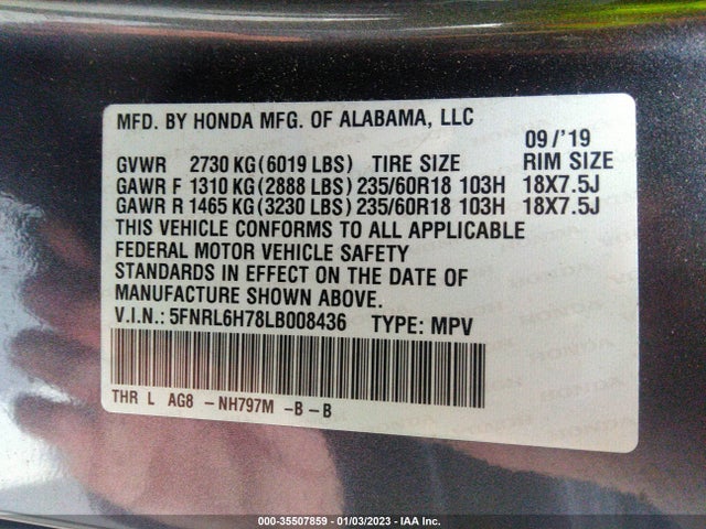2020 Honda Odyssey, VIN: 5FNRL6H78LB008436