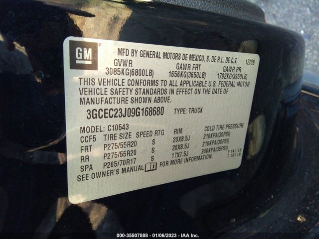2009 CHEVROLET SILVERADO 1500 LT VIN: 3GCEC23J09G168680