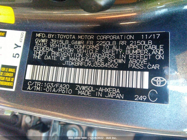 2018 Toyota Prius, VIN: JTDKBRFU9J3584562