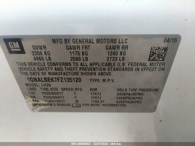 Chevrolet EQUINOX LT 2015 1GNALBEK7FZ135120 Image 11