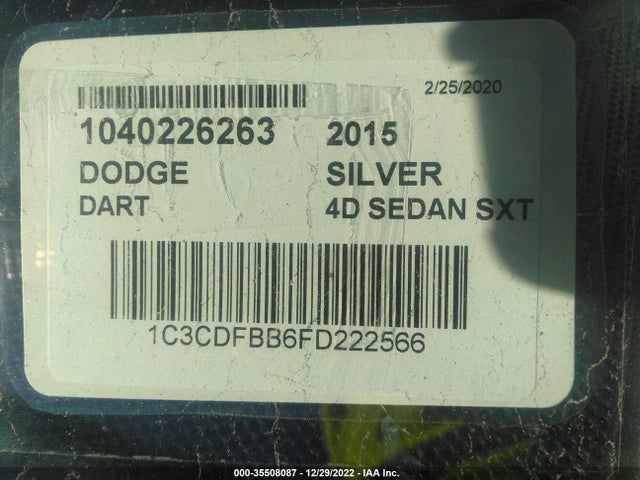 Dodge DART SXT 2015 1C3CDFBB6FD222566 Image 9
