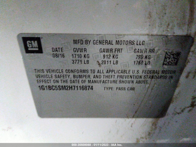 Chevrolet CRUZE LS 2017 1G1BC5SM2H7116874 Image 10