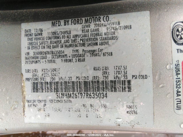 Lincoln MKZ 2007 3LNHM26T97R635034 Image 10