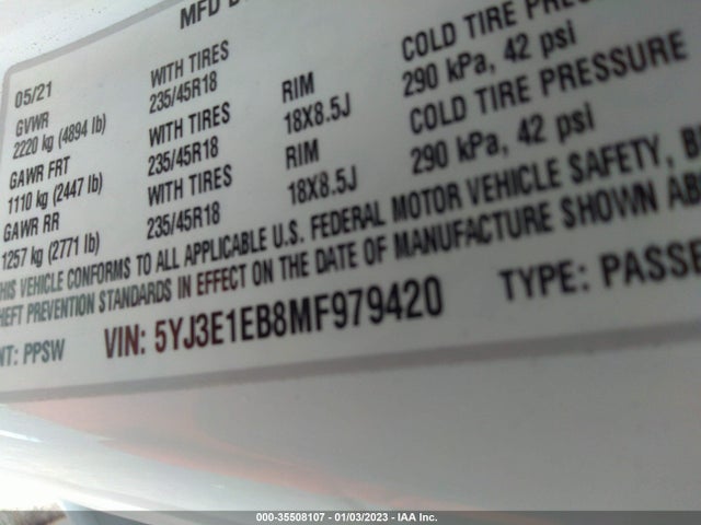 Tesla Model 3 Long Range 2021 5YJ3E1EB8MF979420 Image 10