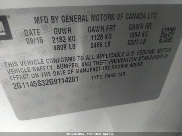 Chevrolet IMPALA LTZ 2016 2G1145S32G9114281 Image 9