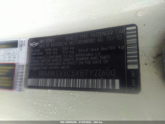 WMWSV3C5XBTY22600 Mini COOPER HARDTOP
