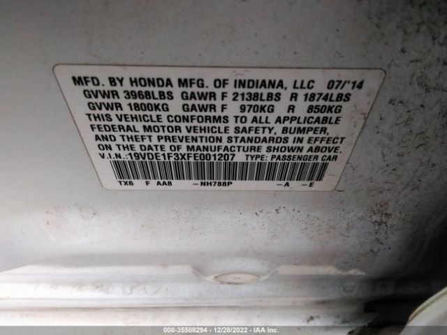 19VDE1F3XFE001207 Acura ILX