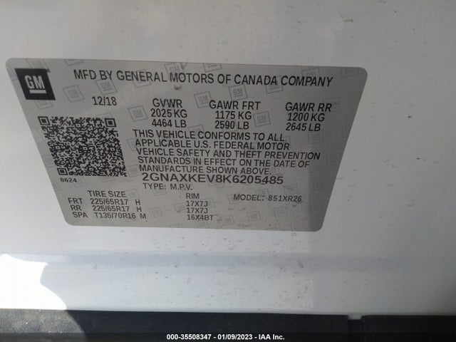 Chevrolet EQUINOX LT 2019 2GNAXKEV8K6205485 Image 10