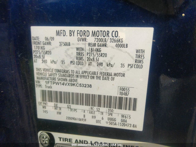 2009 FORD F-150 XL/XLT/FX4/LARIAT VIN: 1FTPW14VX9KC53238