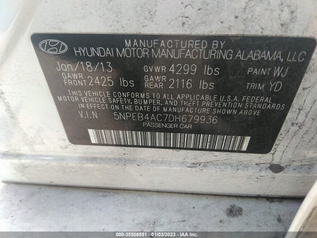 Hyundai SONATA GLS 2013 5NPEB4AC7DH679936 Image 10